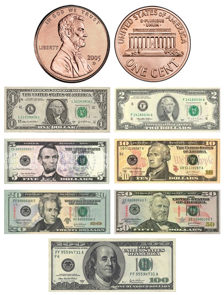 ตัวอย่างเงินที่ใช้ในประเทศอเมริกา ตัวอย่างเงินในอเมริกา